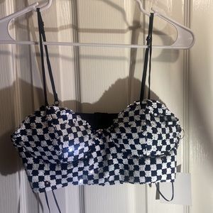 Sequin checker longline bra top